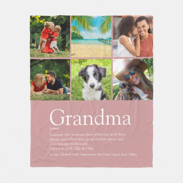 Dusty Rose Pink 6 Photo Grandma Definition Fleece Blanket (Front)