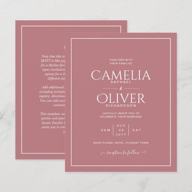 Dusty Rose Pink all-in-1 Wedding with RSVP (Front/Back)