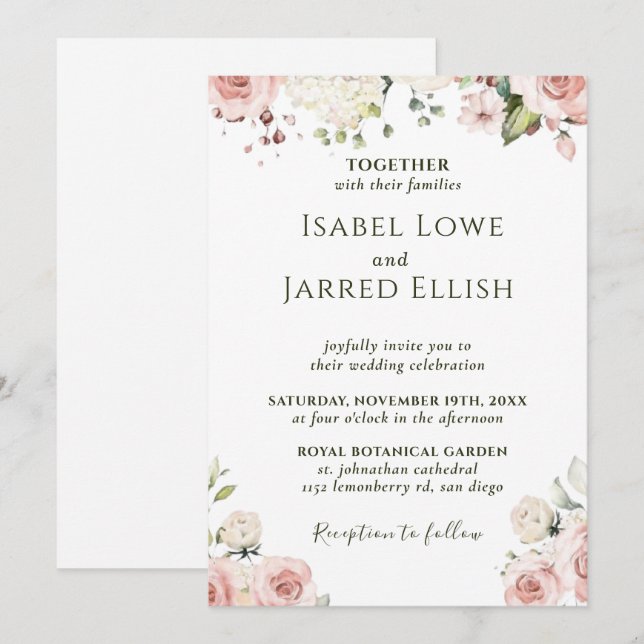 Dusty Rose Pink All In One Wedding Invitation (Front/Back)