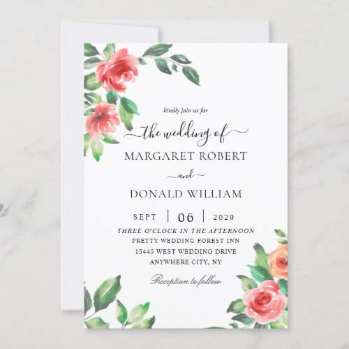 Dusty rose pink and burgundy floral Wedding Invitation