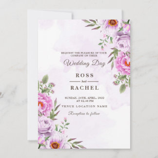 Dusty Rose Pink and Gold Floral Greenery Wedding I Invitation