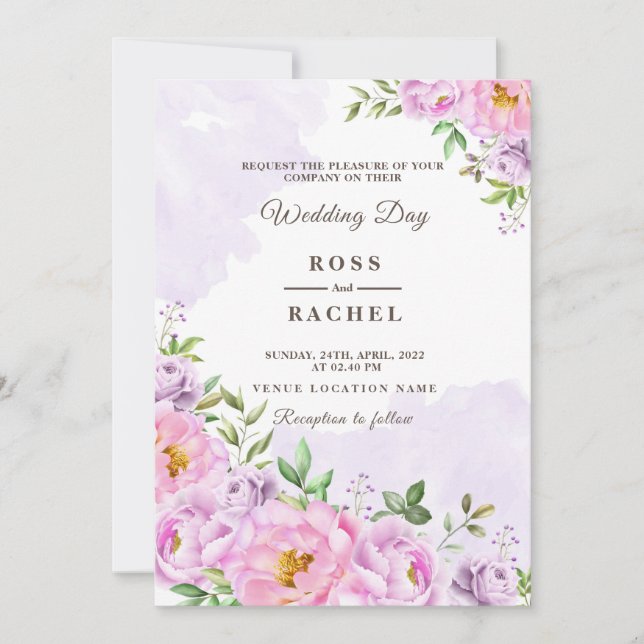 Dusty Rose Pink and Gold Floral Greenery Wedding I Invitation (Front)