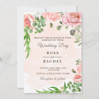 Dusty Rose Pink and Gold Floral Greenery Wedding I Invitation
