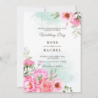 Dusty Rose Pink and Gold Floral Greenery Wedding I Invitation