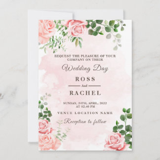 Dusty Rose Pink and Gold Floral Greenery Wedding I Invitation