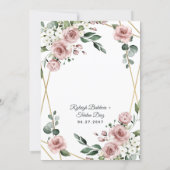 Dusty Rose Pink and Gold Floral Greenery Wedding Invitation (Back)