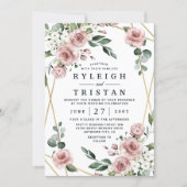 Dusty Rose Pink and Gold Floral Greenery Wedding Invitation (Front)