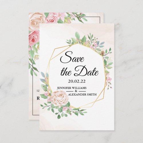 Dusty Rose Pink and Gold Floral Greenery Wedding  Save The Date
