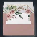 Dusty Rose Pink and Gold Medium Greenery Wedding Envelope<br><div class="desc">Design exterior features a dusty rose/mauve shade in color code: c19a95. Design (inside) features an elegant geometric gold colored (printed) frame decorated with watercolor roses in shades of dusty rose pink, mauve and similar shades with white floral elements over various types of greenery branches and leaves. View the collection on...</div>
