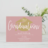 Dusty Rose Pink And Gold Script Graduation Party Invitation (Standing Front)