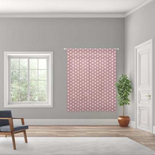 Dusty rose pink and white large polka dot pattern sheer curtains