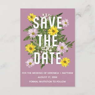 Dusty Rose Pink and Yellow Daisies Save the Date Invitation