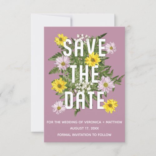 Dusty Rose Pink and Yellow Daisies Save the Date Invitation