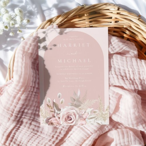 Dusty Rose Pink Arch Blush Floral Wedding Invitation