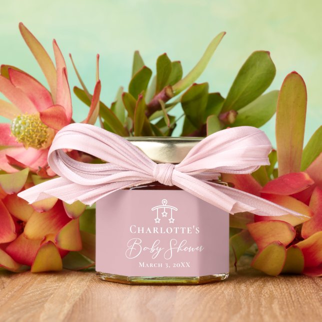 Dusty Rose Pink Baby Shower Personalized Honey Jar Favors (Insitu (Wedding))