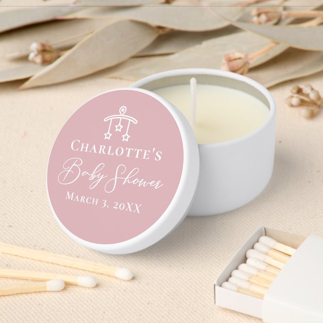 Dusty Rose Pink Baby Shower Personalized Mini Candle Favors (Insitu)