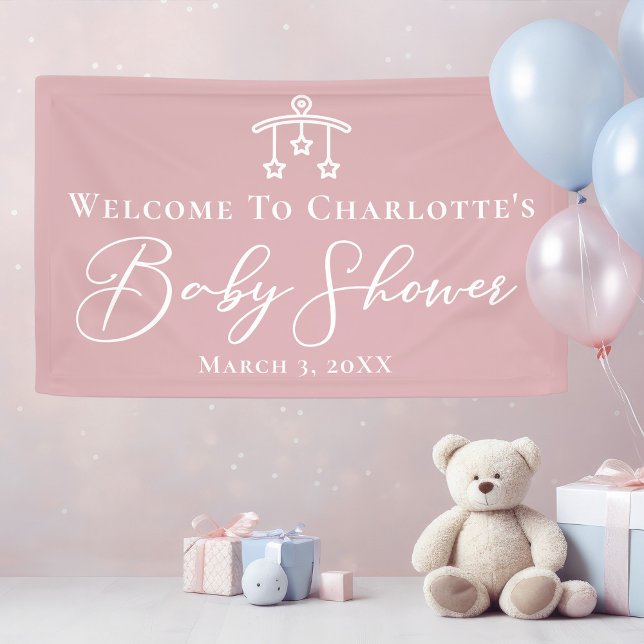 Dusty Rose Pink Baby Shower Personalized Party Banner (Creator Uploaded)