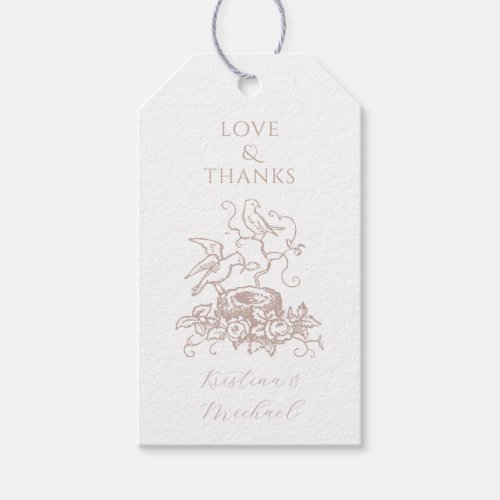 Dusty Rose Pink Birds Nest Baby Shower Favor Gift Tags