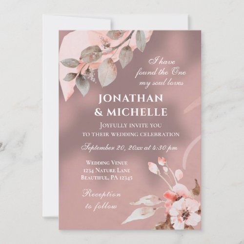 Dusty Rose Pink Blush Floral Christian Wedding Invitation