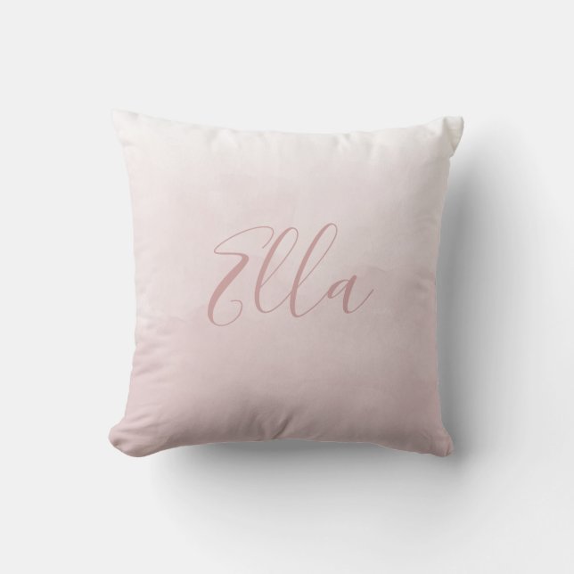 Dusty Rose Pink Blush Ombre Girls Womans Name Throw Pillow (Front)