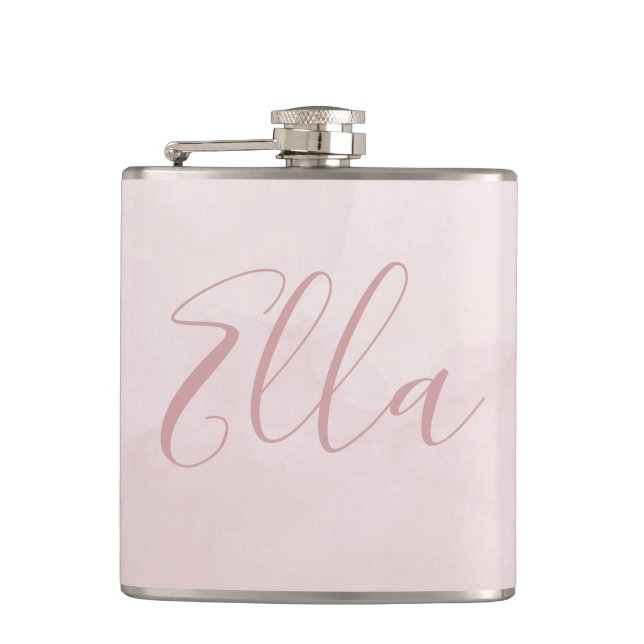 Dusty Rose Pink Blush Womans Girls Name Flask (Front)