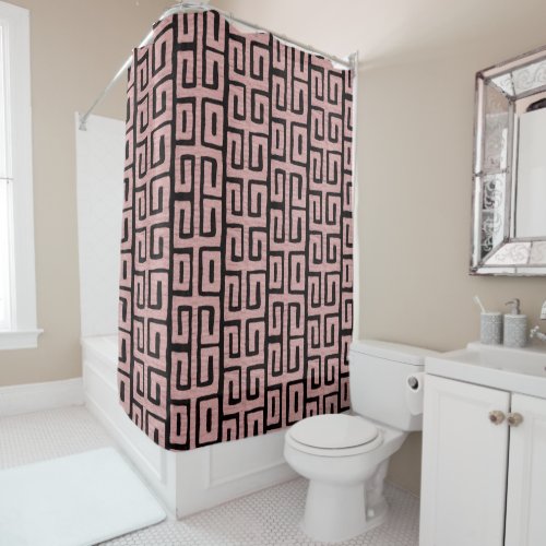 Dusty Rose Pink Boho Kuba Cloth Shower Curtain