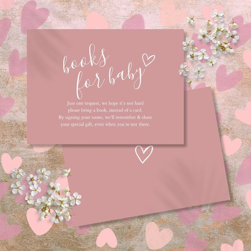 Dusty Rose Pink Book Request Baby Shower Enclosure Card