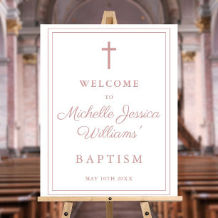 Dusty Rose Pink Border Baptism Welcome Sign
