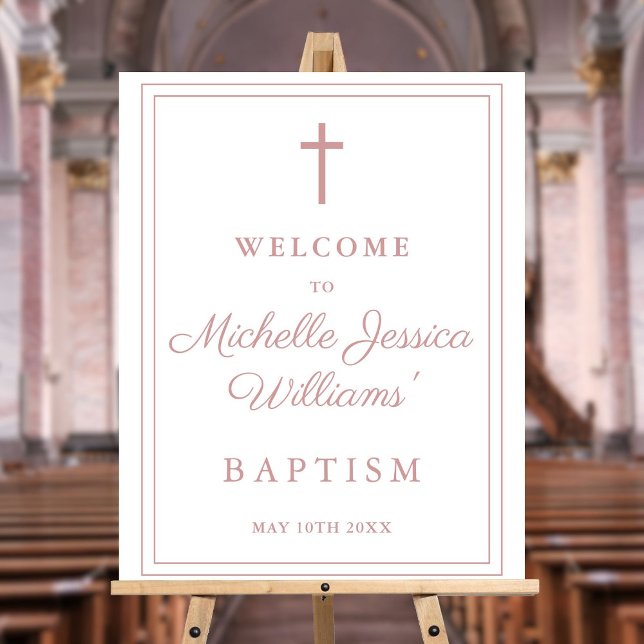 Dusty Rose Pink Border Baptism Welcome Sign (Dusty Rose Pink Border Baptism Welcome Sign)