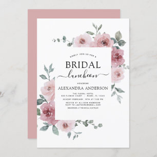 Dusty Rose Pink Bridal Shower Luncheon Floral Invitation
