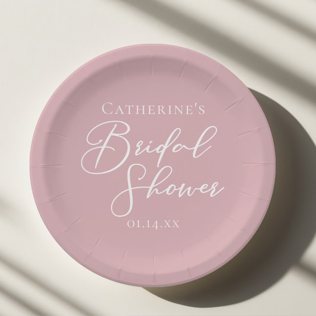 Dusty Rose Pink Bridal Shower Personalized Paper Plates (Creator Uploaded)