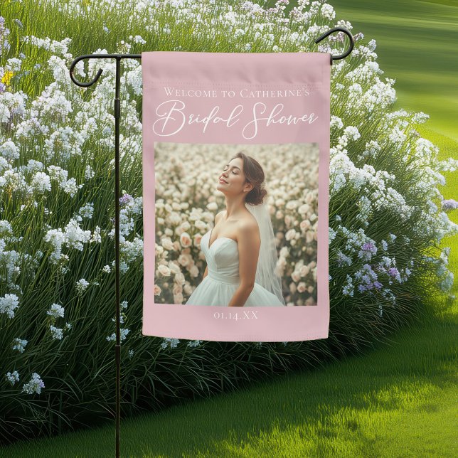 Dusty Rose Pink Bridal Shower Personalized Photo Garden Flag (Creator Uploaded)