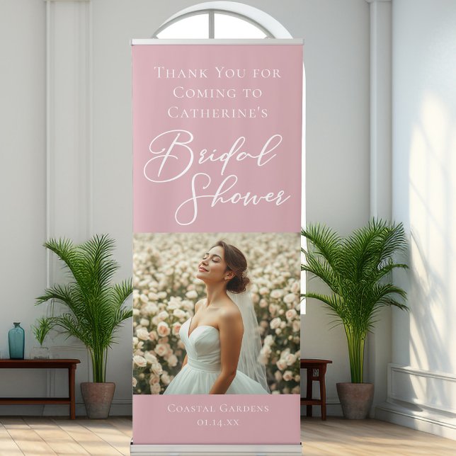 Dusty Rose Pink Bridal Shower Personalized Photo Retractable Banner (Creator Uploaded)