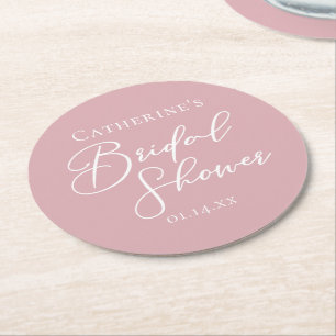 Dusty Rose Pink Bridal Shower Personalized Round Paper Coaster