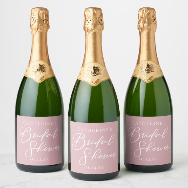 Dusty Rose Pink Bridal Shower Personalized Sparkling Wine Label (Bottles)