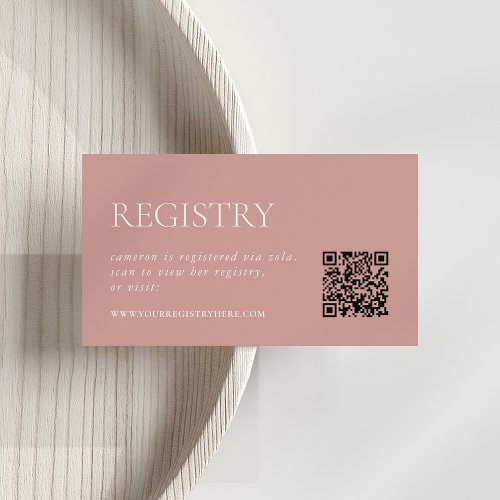Dusty Rose Pink  Bridal Shower Registry QR Enclosure Card