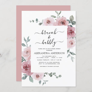 Dusty Rose Pink Brunch & Bubbly Bridal Shower Invitation