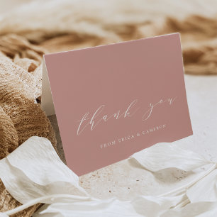 Dusty Rose Pink Calligraphy Personalized Letterpress Thank You Card