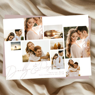 Dusty Rose Pink Collage Multi Photo Save The Date