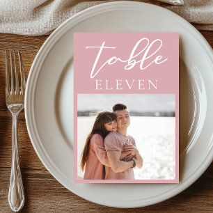 Dusty Rose Pink Couple Photo Wedding Table Number