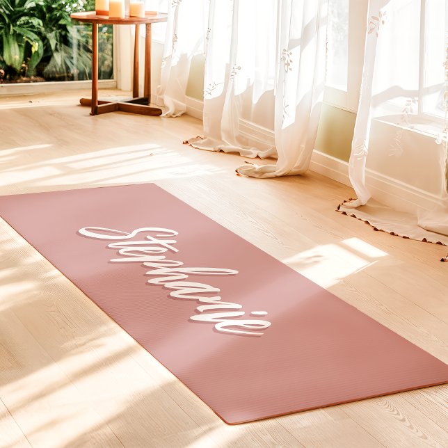 Dusty Rose Pink Custom Name Simple Yoga Mat (Creator Uploaded)