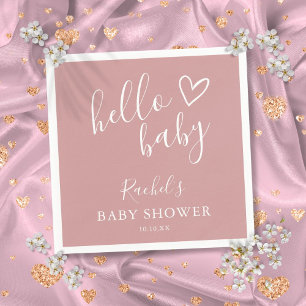 Dusty Rose Pink Cute Heart Girl Hello Baby Shower Napkins
