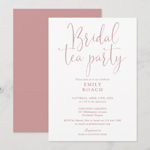Dusty Rose Pink  Elegant Bridal Tea Party Shower Invitation