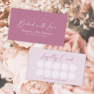 Dusty Rose Pink Elegant Script Bakery Loyalty Business Card