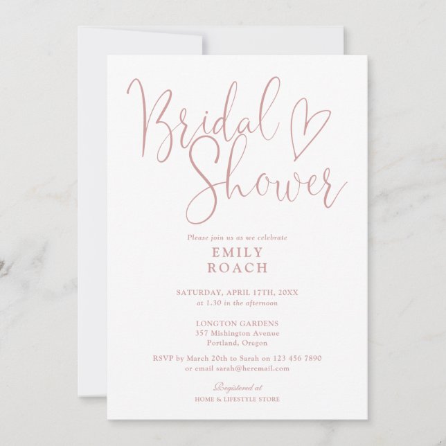 Dusty Rose Pink Elegant Script Bridal Shower Invitation (Front)