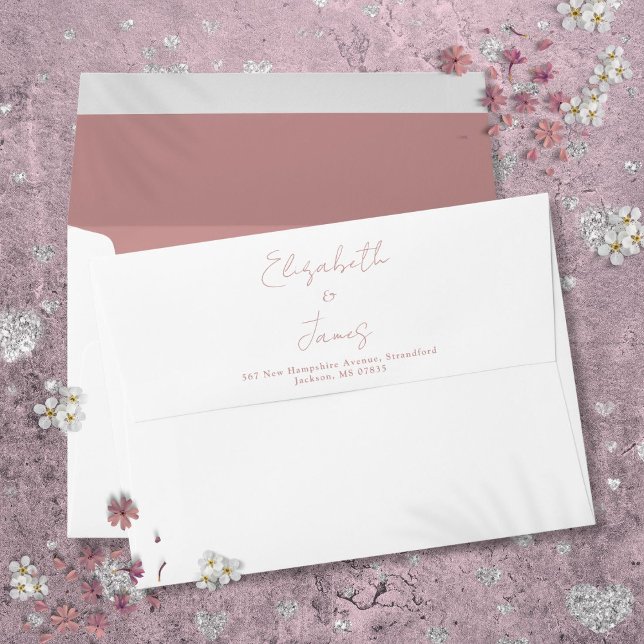 Dusty Rose Pink Elegant Script Return Address Envelope (Dusty Rose Pink Elegant Script Return Address Envelope)