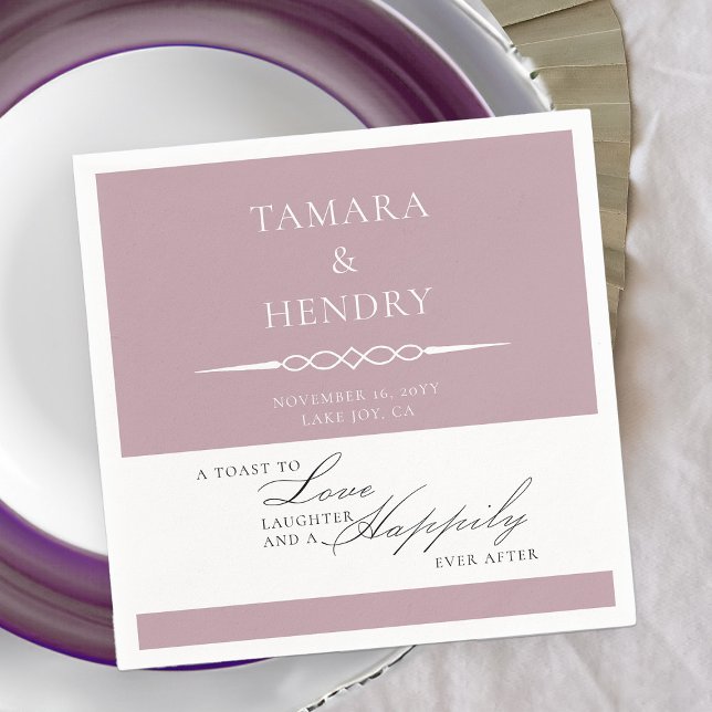 Dusty Rose Pink Elegant Wedding Toast Personalized Napkins (Wedding Toast cocktail napkins in dusty rose pink from my Wedding Colors collection)