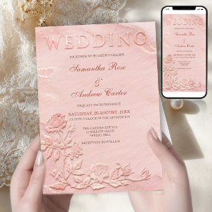 Dusty Rose Pink Embossed Wedding Invite