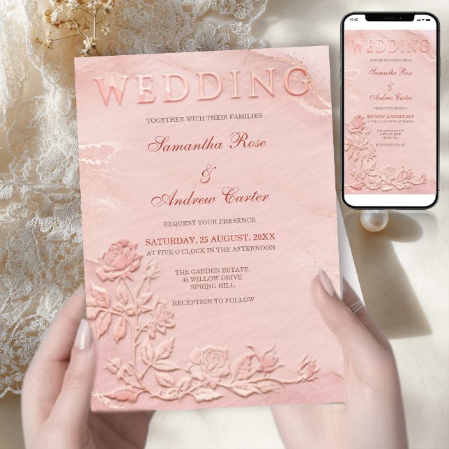 Dusty Rose Pink Embossed Wedding Invite (Creator Uploaded)