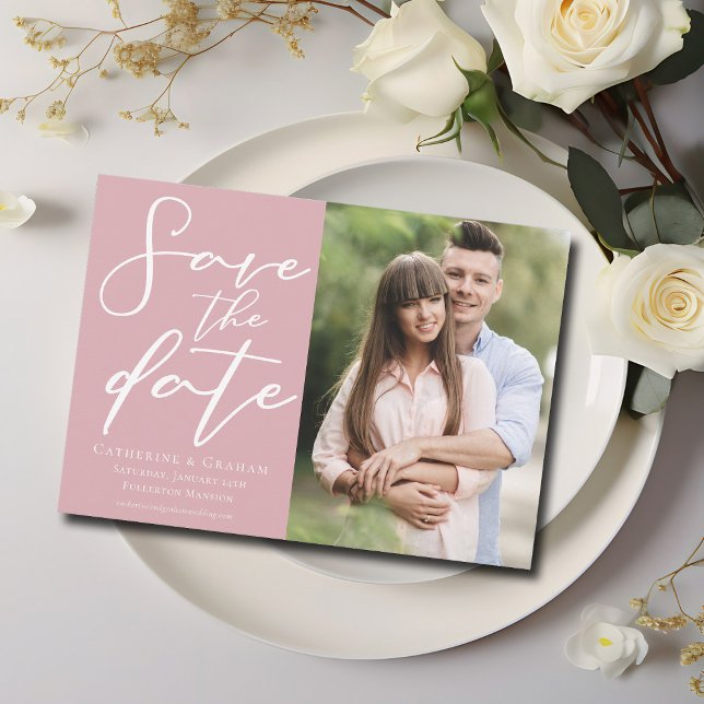Dusty Rose Pink Engagement Couple Photo Save The Date (Creator Uploaded)